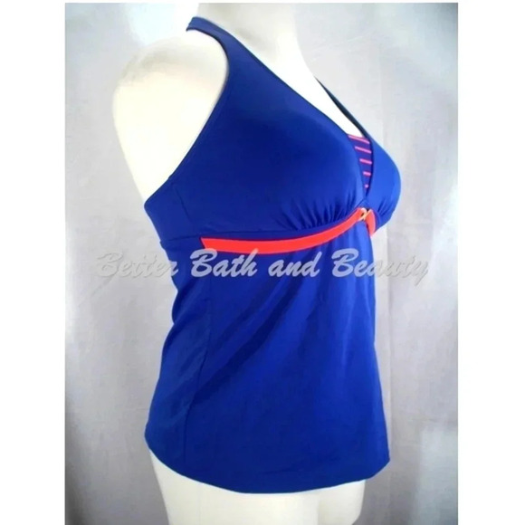 Tropical Escape Halter Tankini Swim Suit Top Size 8 Blue & Orange Stripe - Picture 2 of 3